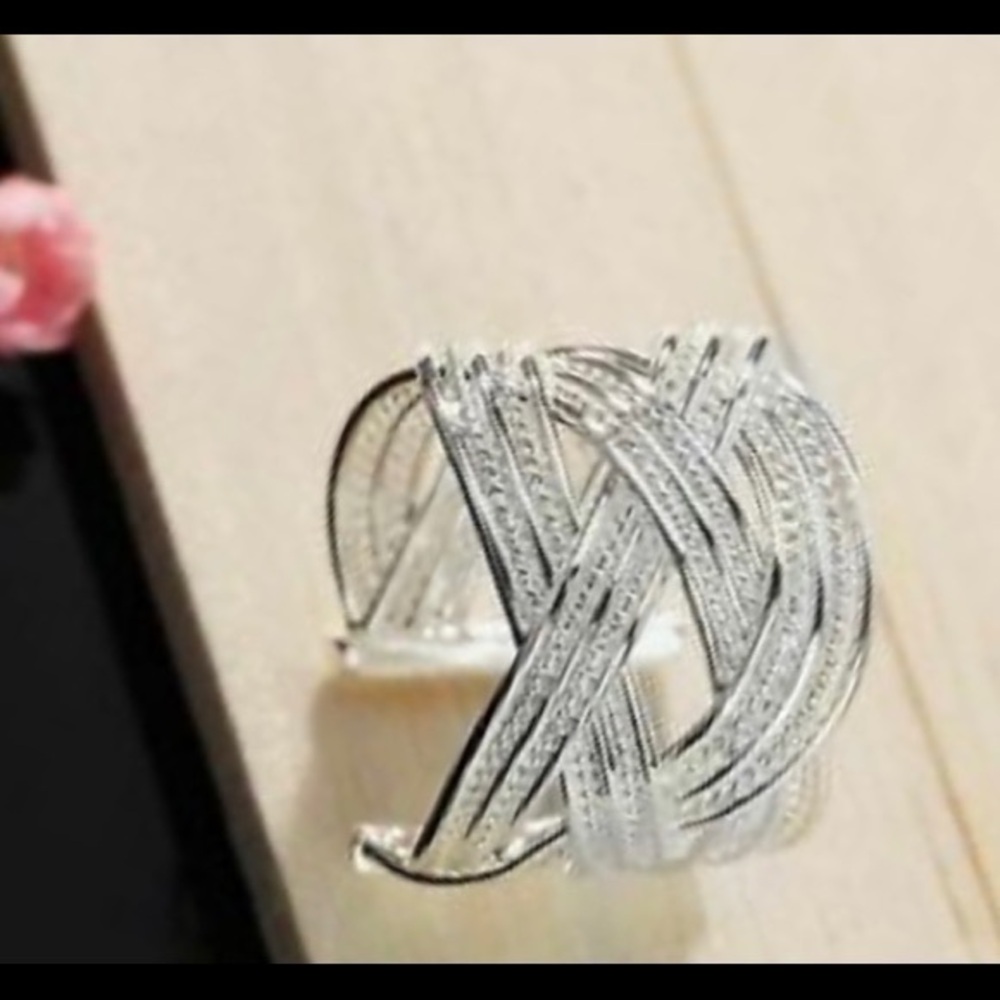 NEW 925 Sterling Silver braid thick wide cuff Ring Band adjustable criss cross